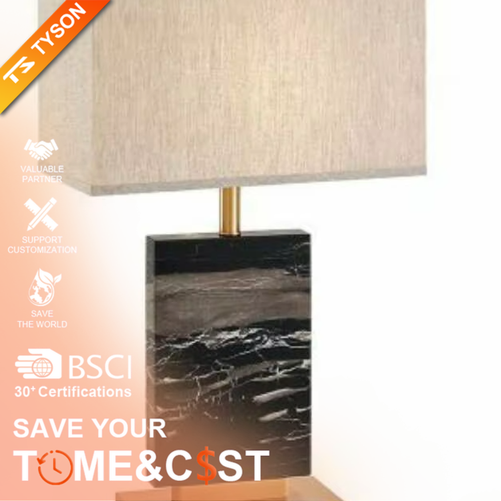 Modern Light Luxury Black Marble Table Lamp, Beige Rectangular Fabric Lampshade, Natural Black Marble Lamp Body with Gold Metal Base and Accents, Serves Both Lighting and Decorative Purposes, Ideal for Bedrooms, Living Rooms, Studies, Hotel Guest Rooms, etc.
