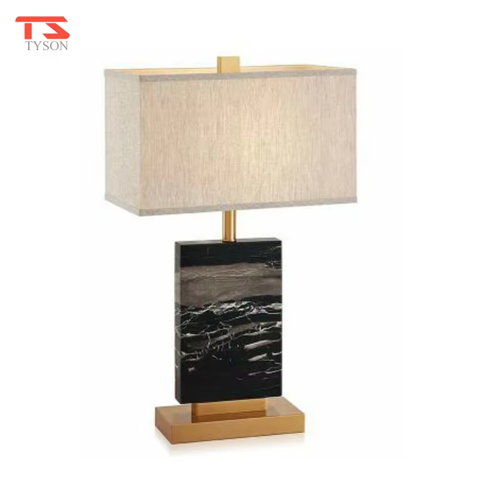 Modern Light Luxury Black Marble Table Lamp, Beige Rectangular Fabric Lampshade, Natural Black Marble Lamp Body with Gold Metal Base and Accents, Serves Both Lighting and Decorative Purposes, Ideal for Bedrooms, Living Rooms, Studies, Hotel Guest Rooms, etc.