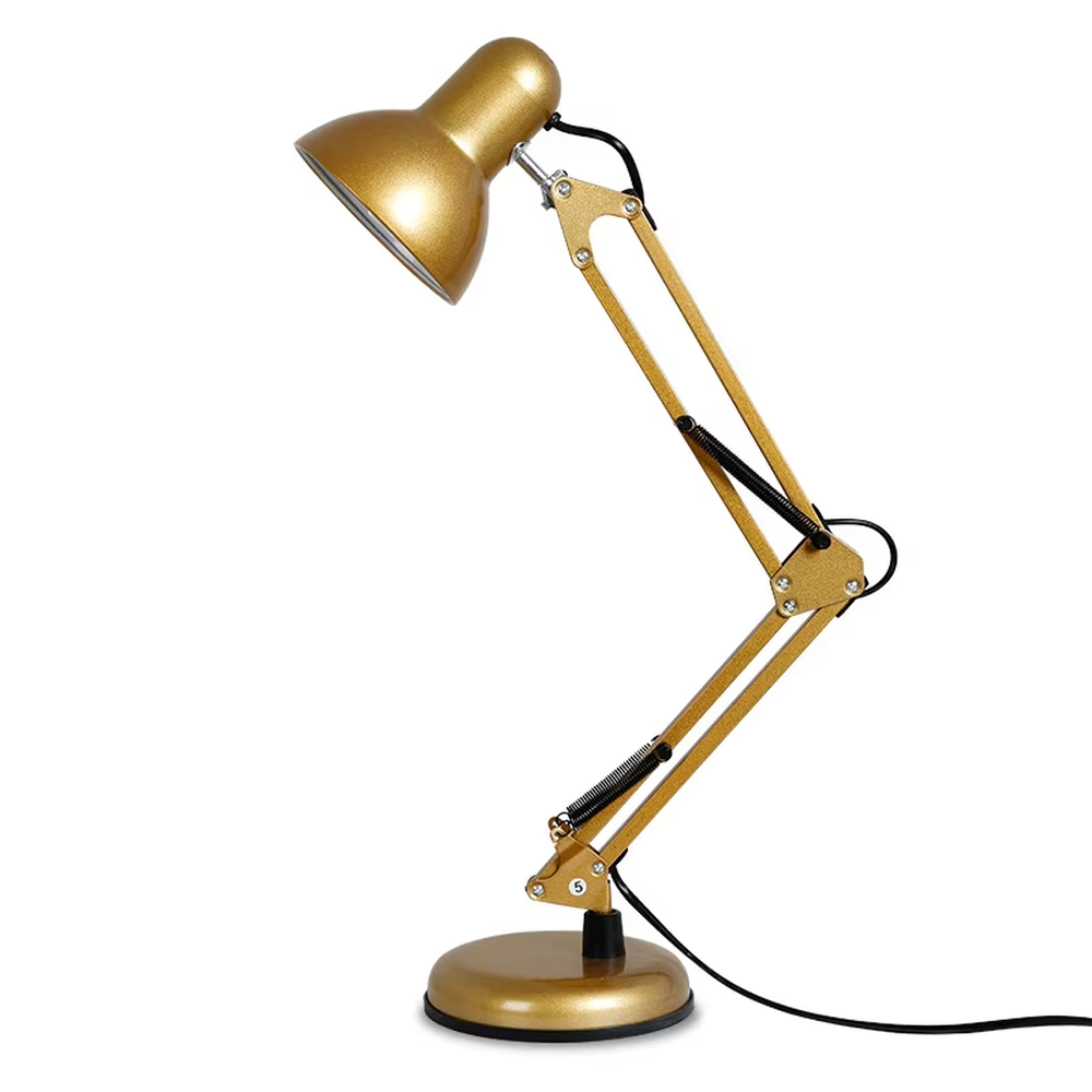 Industrial style long-arm folding table lamp, black iron lamp body with conical lampshade, multi-joint adjustable angle, focused and eye-protective light, used for lighting in desks, workbenches and other areas, suitable for industrial-style homes, office areas, student study rooms, etc.