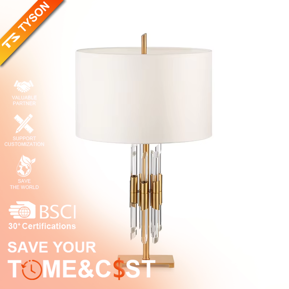 Modern Light Luxury Crystal Strip Table Lamp, Beige Cylindrical Fabric Lampshade, Gold Metal Frame with Transparent Crystal Strip Lamp Body, Serves Both Lighting and Decorative Purposes, Ideal for Bedrooms, Living Rooms, Studies, Hotel Guest Rooms, etc.