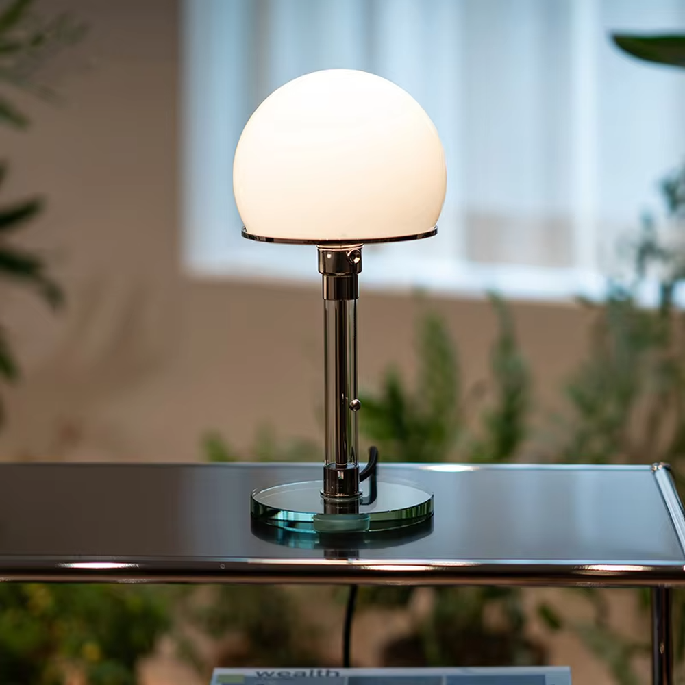 Retro minimalist spherical frosted glass lampshade transparent glass pole table lamp (metal accessories + glass base), warm light effect, creating a fresh and cozy atmosphere.