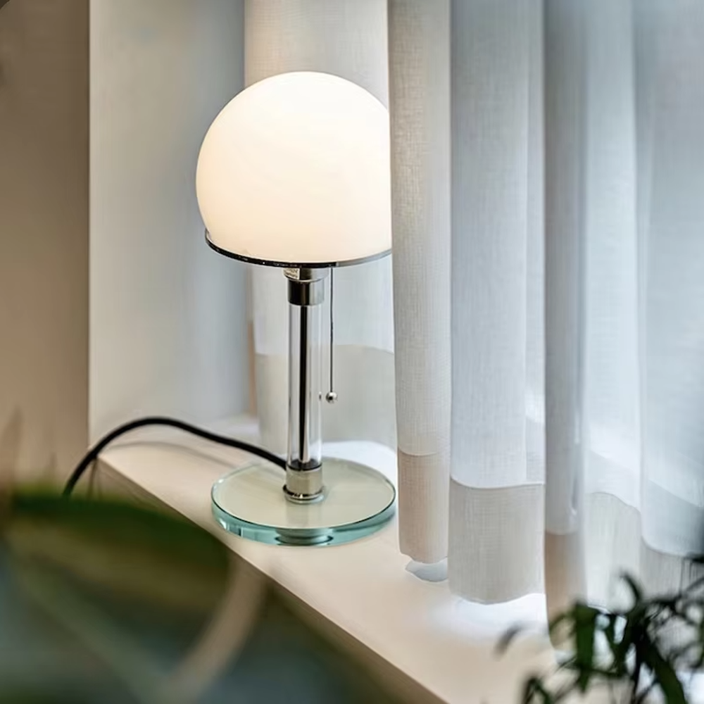 Retro minimalist spherical frosted glass lampshade transparent glass pole table lamp (metal accessories + glass base), warm light effect, creating a fresh and cozy atmosphere.