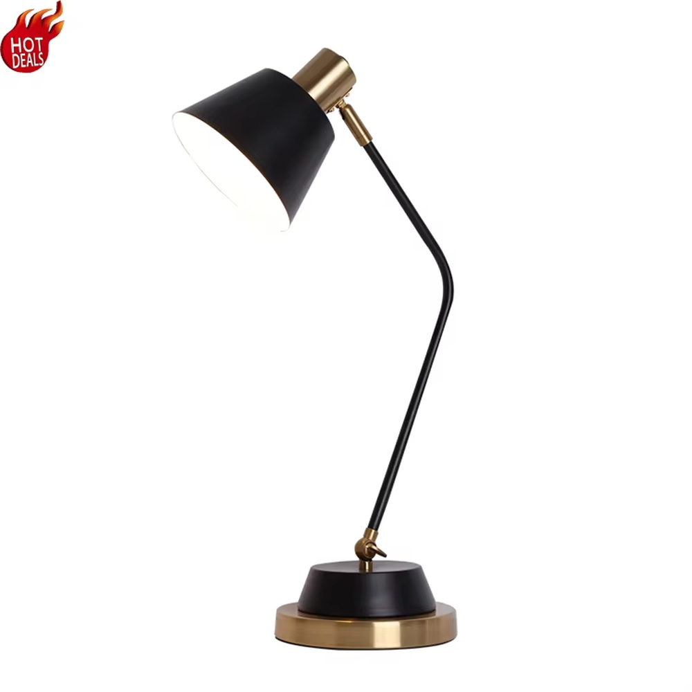 This modern minimalist table lamp features a white-gold color scheme, with a bendable metal arm and a conical lampshade, and a base with gold decoration. It serves both lighting and decorative purposes, ideal for bedroom bedside tables, study desks, light luxury homestays and other scenarios.