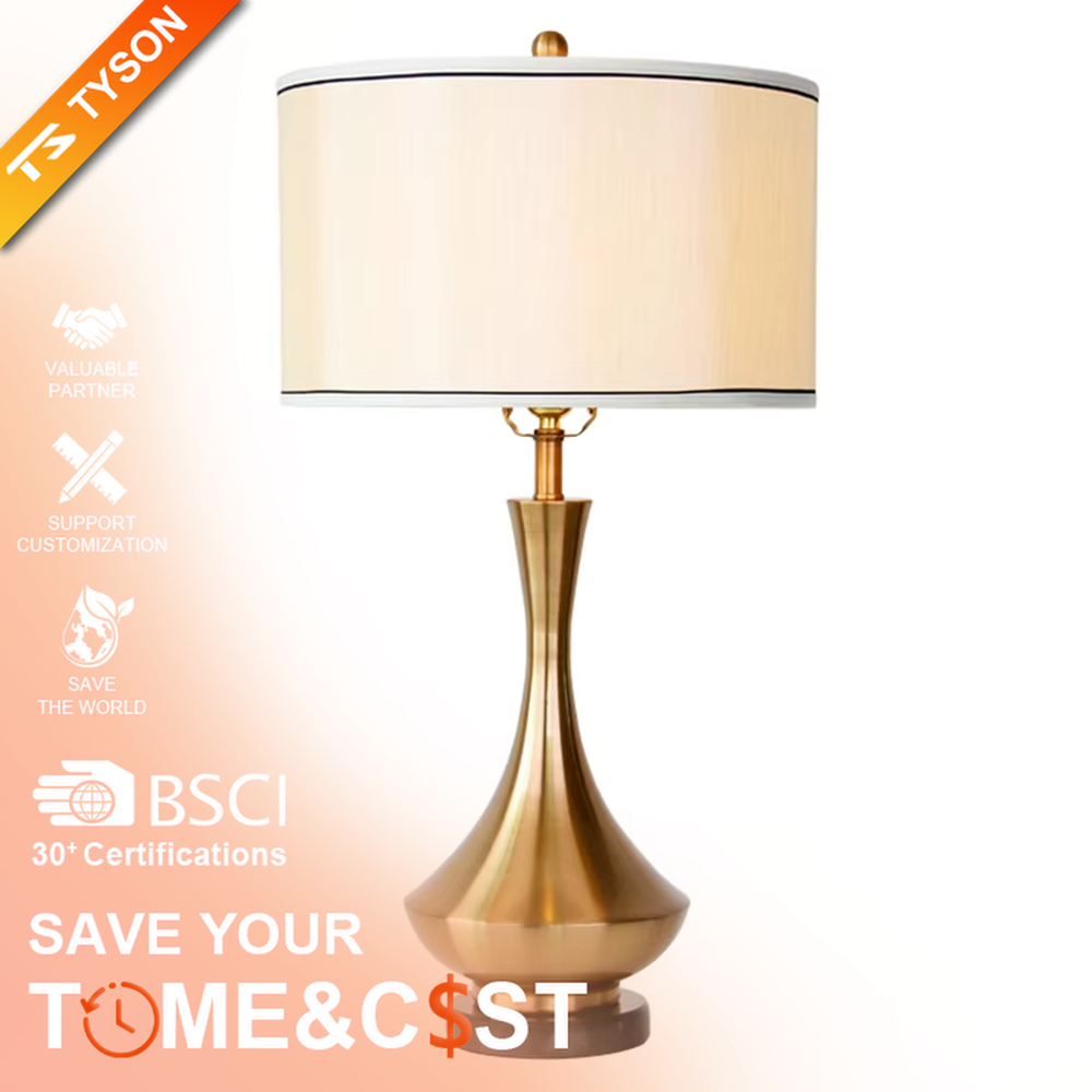Modern minimalist silver bottle-shaped metal pole light beige fabric shade table lamp, warm light effect, creating an elegant light luxury home atmosphere.