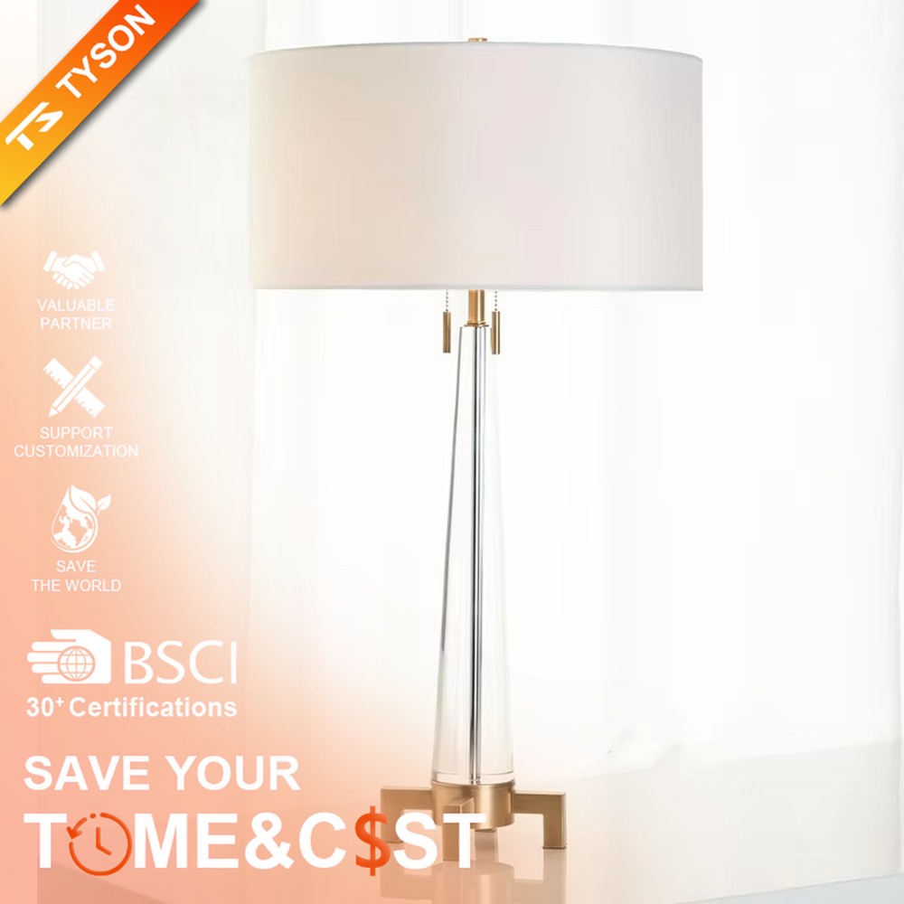 Modern Light Luxury Tapered Crystal Table Lamp, White Fabric Drum Lampshade, Transparent Cut Crystal Lamp Body with Gold Metal Base and Accents, Serves Both Lighting and Decorative Purposes, Ideal for Bedrooms, Living Rooms, Foyers, etc.