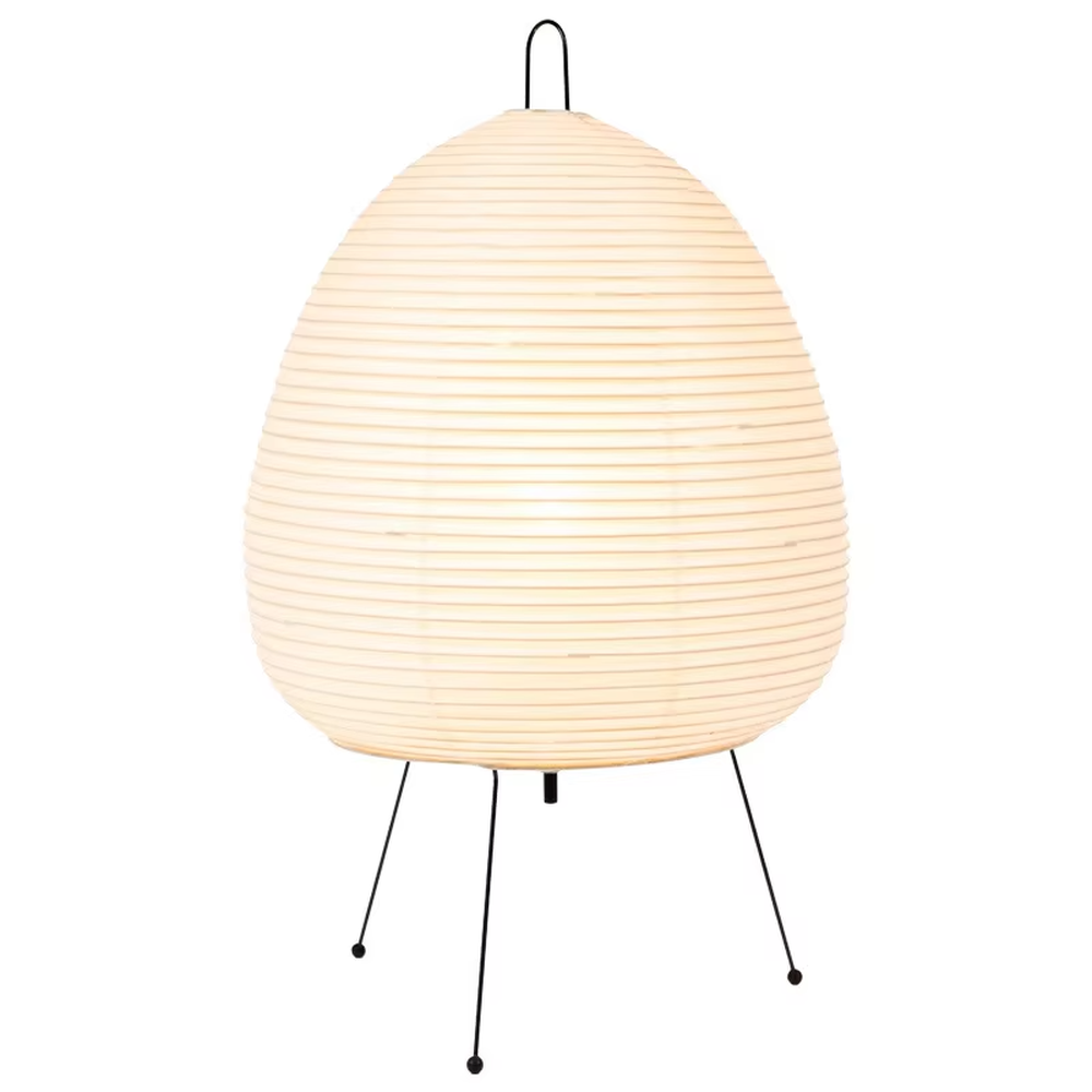 This wabi-sabi style egg-shaped table lamp features a striped light-transmitting paper lampshade, supported by a black metal tripod, with a simple and soft shape, serving both lighting and decorative purposes, ideal for bedroom bedside tables, homestay rooms, wabi-sabi style spaces and other scenarios.