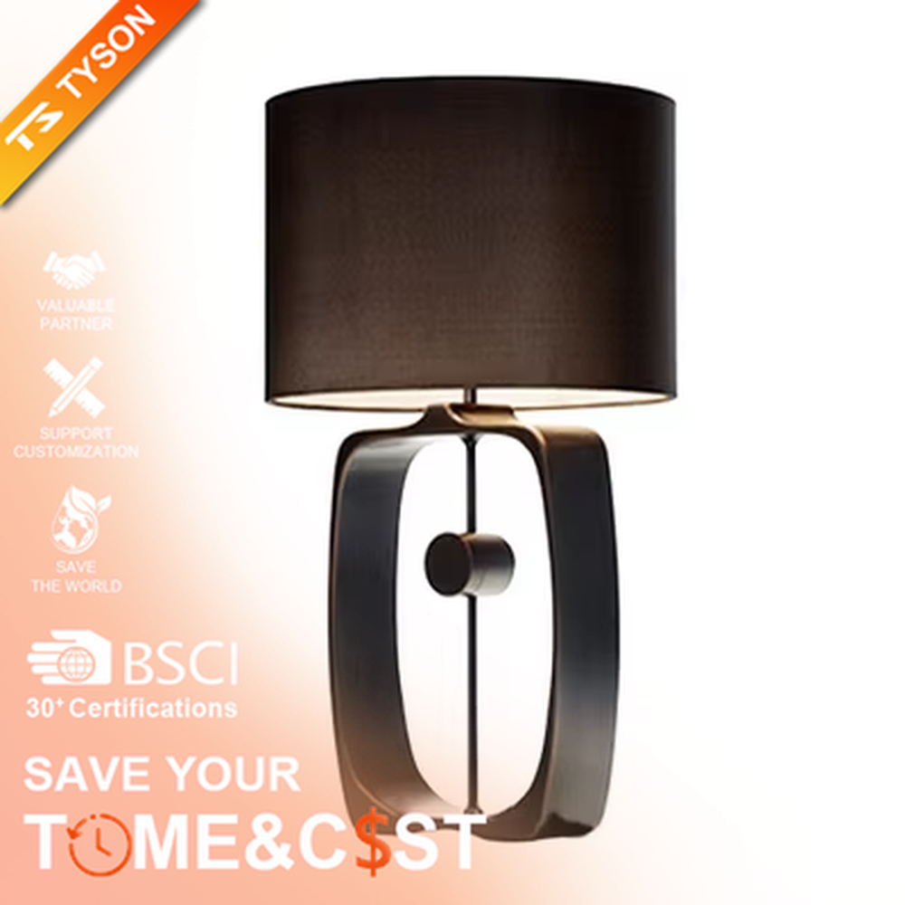 Modern Minimalist Geometric Metal Table Lamp, Black Cylindrical Fabric Lampshade, Hollow Ring Black Metal Lamp Body, Serves Both Lighting and Decorative Purposes, Ideal for Bedrooms, Living Rooms, Studies, Modern Office Spaces, etc.