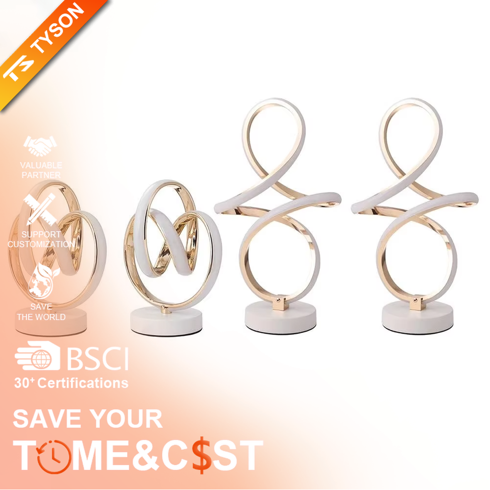 This light luxury art table lamp features a "8"/infinity symbol shape made of gold metal, with embedded LED light strips and a white marble base, serving both lighting and decorative purposes, ideal for living room side tables, bedroom bedside tables, light luxury homestays and other spaces.