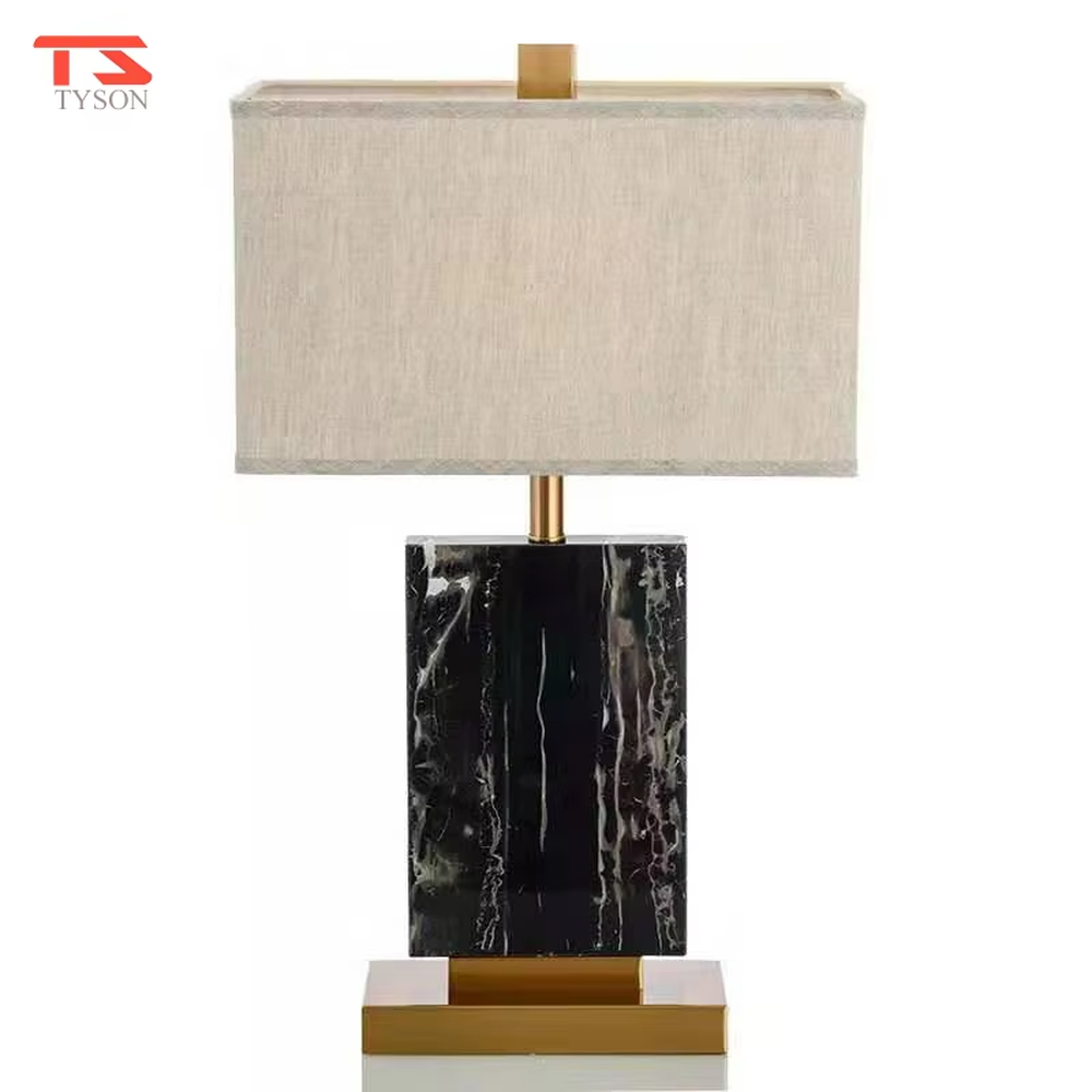 Modern Light Luxury Black Marble Table Lamp, Beige Rectangular Fabric Lampshade, Natural Black Marble Lamp Body with Gold Metal Base and Accents, Serves Both Lighting and Decorative Purposes, Ideal for Bedrooms, Living Rooms, Studies, Hotel Guest Rooms, etc.