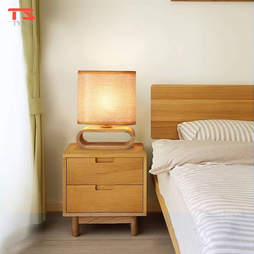 This is a Nordic minimalist style wooden table lamp, featuring a curved solid wood stand paired with a linen fabric lampshade. It emits soft and warm light, serving both lighting and decorative purposes, suitable for bedroom nightstands, living room side tables, studies, homestay guest rooms and other scenarios.