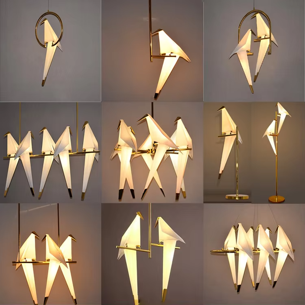 Light luxury art origami crane-shaped table lamp, golden metal stand + translucent origami crane lampshade + warm light effect, creating an elegant artistic home atmosphere.