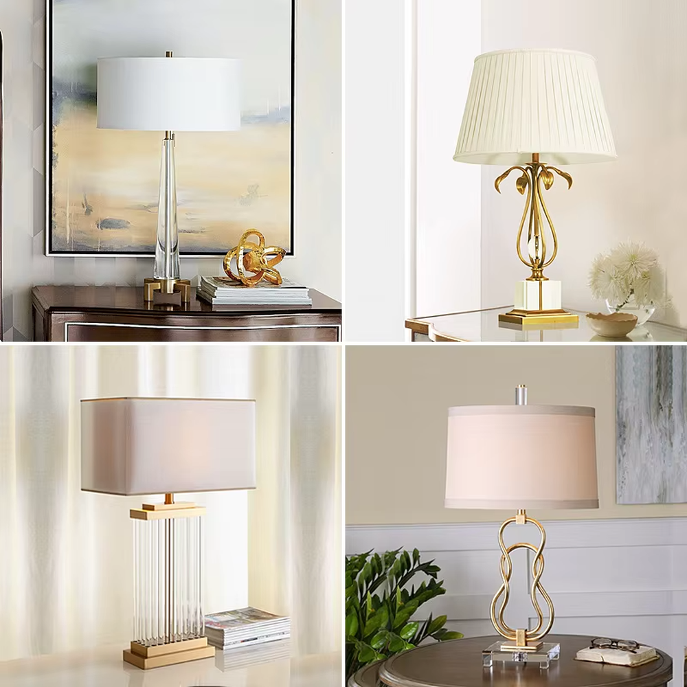 Modern Light Luxury Tapered Crystal Table Lamp, White Fabric Drum Lampshade, Transparent Cut Crystal Lamp Body with Gold Metal Base and Accents, Serves Both Lighting and Decorative Purposes, Ideal for Bedrooms, Living Rooms, Foyers, etc.