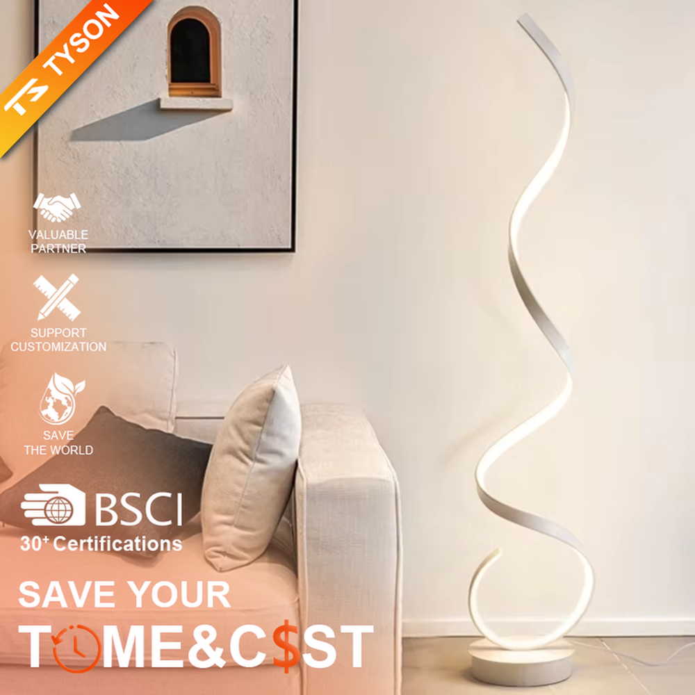 This is a modern artistic spiral floor lamp, with a white spiral shape and a minimalist base, featuring a strong artistic sense and modern style. It is used for space lighting and decoration, creating an artistic atmosphere. It is suitable for modern art home living rooms, designer studios, art exhibition halls and other places.