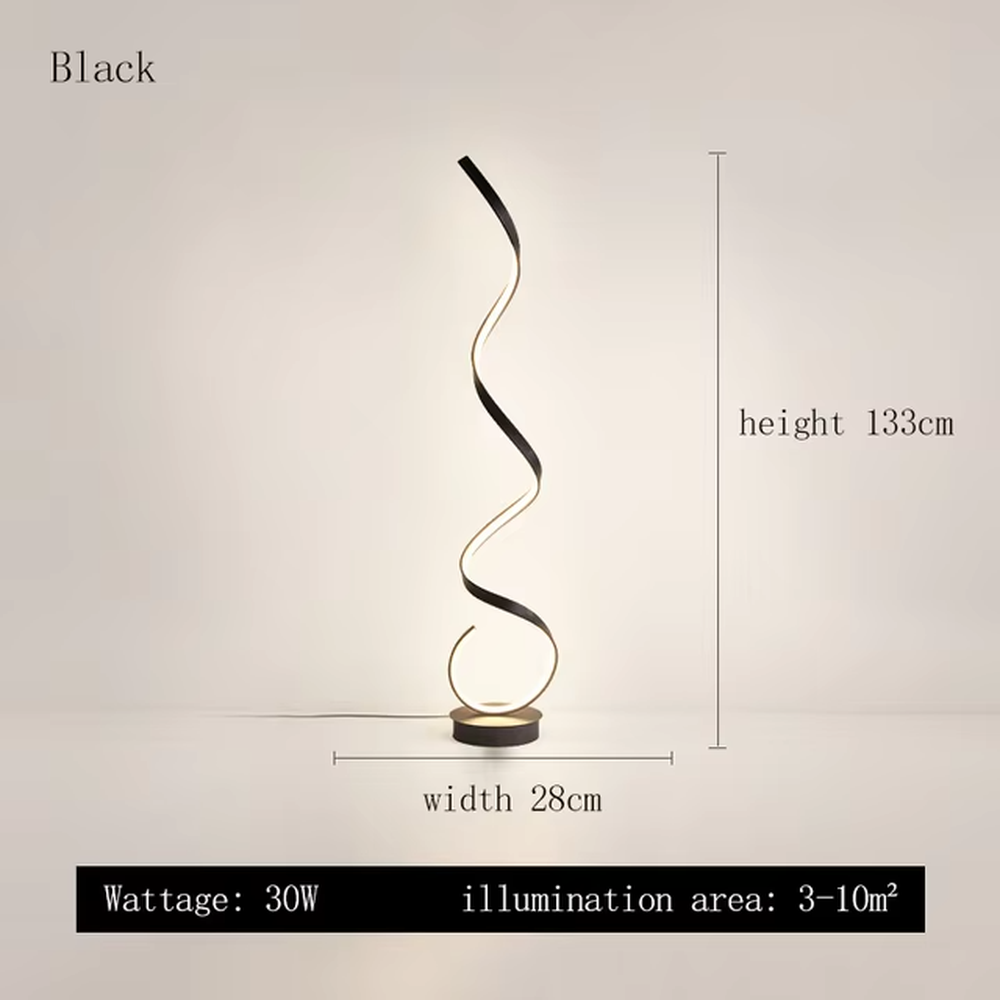 This is a modern artistic spiral floor lamp, with a white spiral shape and a minimalist base, featuring a strong artistic sense and modern style. It is used for space lighting and decoration, creating an artistic atmosphere. It is suitable for modern art home living rooms, designer studios, art exhibition halls and other places.