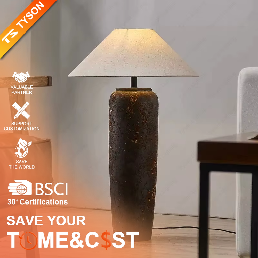 This is a retro industrial-style floor lamp with a dark brown aged texture lamp post and a white fabric slanted lampshade. It features a retro and rustic design with industrial texture. It is used for space lighting and decoration, creating a retro industrial atmosphere. It is suitable for retro industrial-style home living rooms, loft-style apartments, art studios and other places.