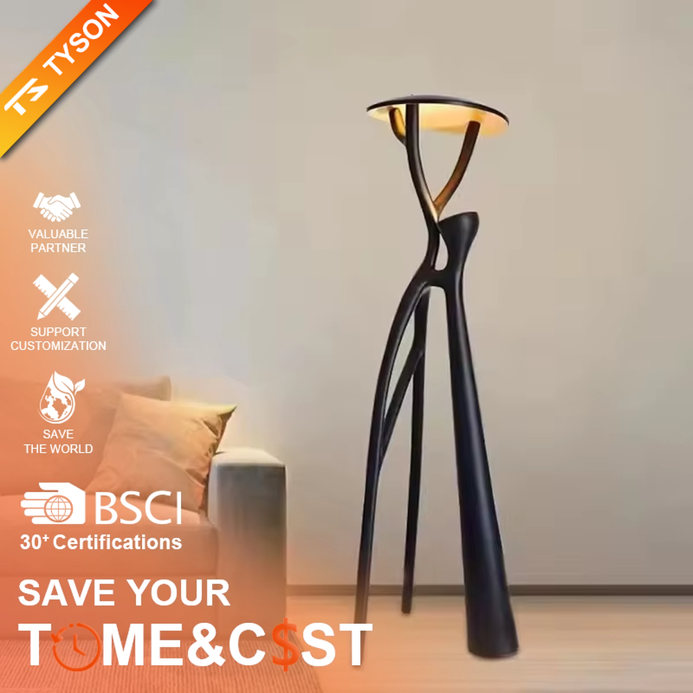 This is a modern artistic human-shaped floor lamp with a black creative human-like bracket and a wooden top lamp plate. It features a highly artistic design with a modern sense. It is used for space lighting and decoration, creating an artistic and distinctive ambiance. It is suitable for modern art-style home living rooms, creative studios, high-end art galleries and other places.
