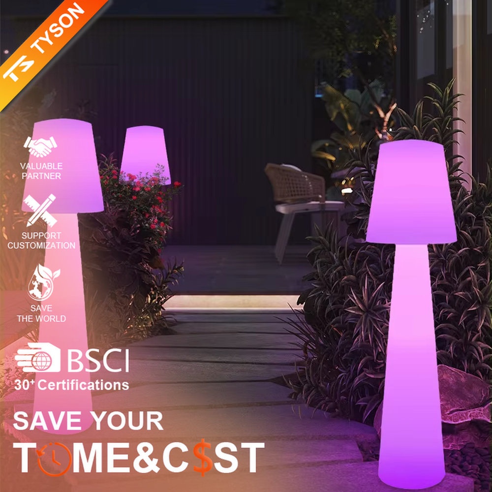 This is a modern ambiance-style fully luminous cone floor lamp, made of bright pink light-transmitting material to create a "small-top-large-bottom" cone shape. With a fully luminous design, its lighting is soft and bright-colored, creating a lively and fashionable space atmosphere.
