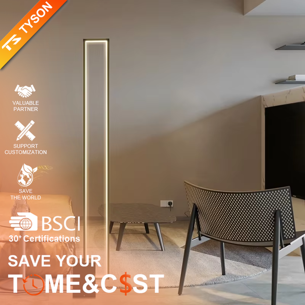 This is a modern minimalist long strip floor lamp, featuring a black frame paired with an embedded long strip light strip. The design has concise and high-end lines, with soft and uniform lighting. It is used for space lighting and decoration to create a modern minimalist atmosphere. Suitable for modern-style living rooms, minimalist bedrooms, high-end apartments and other places.