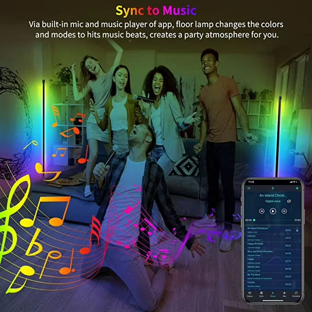 Minimalist corner strip color-changing ambient floor lamp, slender strip lamp body + corner-adapted base + multi-color ambient light, soft light renders the space, creating a stylish atmosphere.