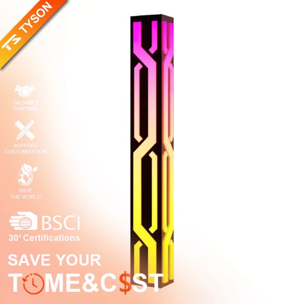 Cyberpunk-style black cube shell geometric pattern LED floor lamp, black cube + luminous geometric lines + cool-toned light effect, creating a sci-fi futuristic space atmosphere.