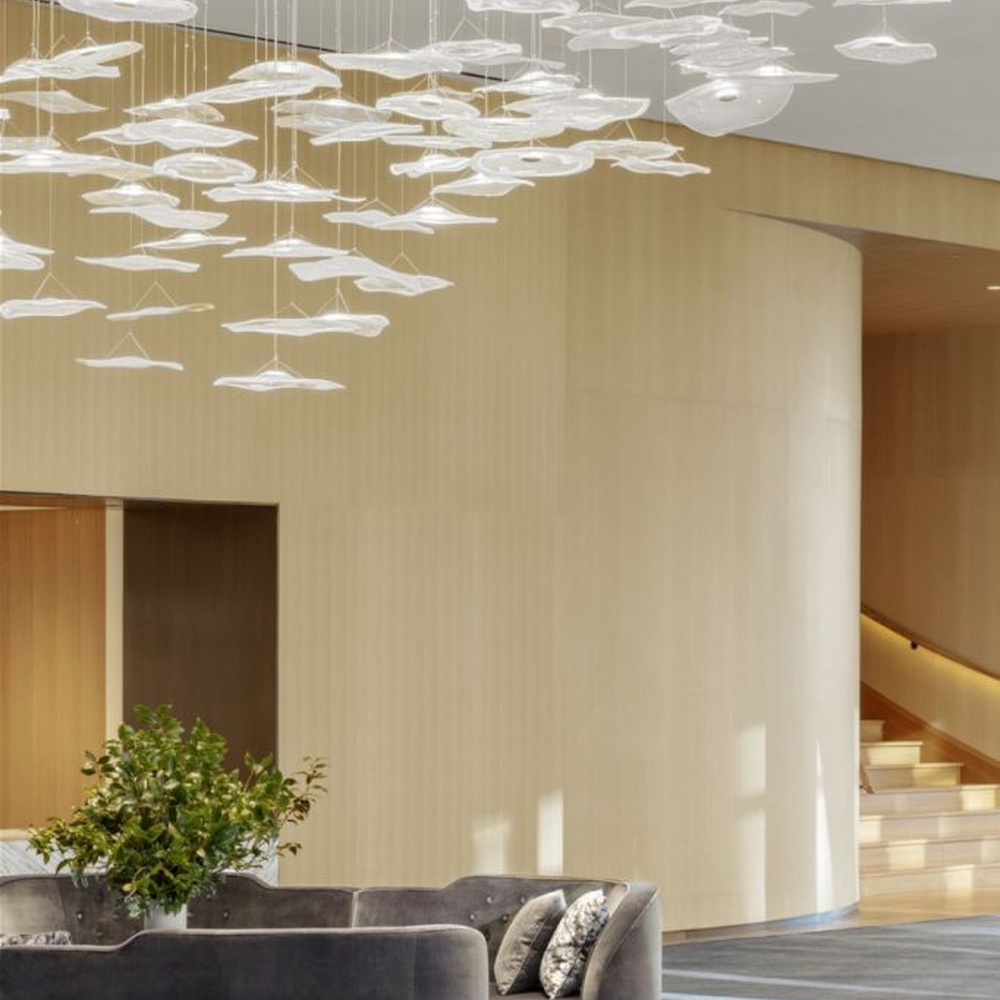 Modern Luxury Waterfall Crystal Chandelier, Composed of Numerous Transparent Crystal Strips Suspended in Layers, Serves Both Lighting and Decorative Purposes, Ideal for Hotel Corridors, Banquet Halls, Office Building Lobbies, High-End Clubs, etc.