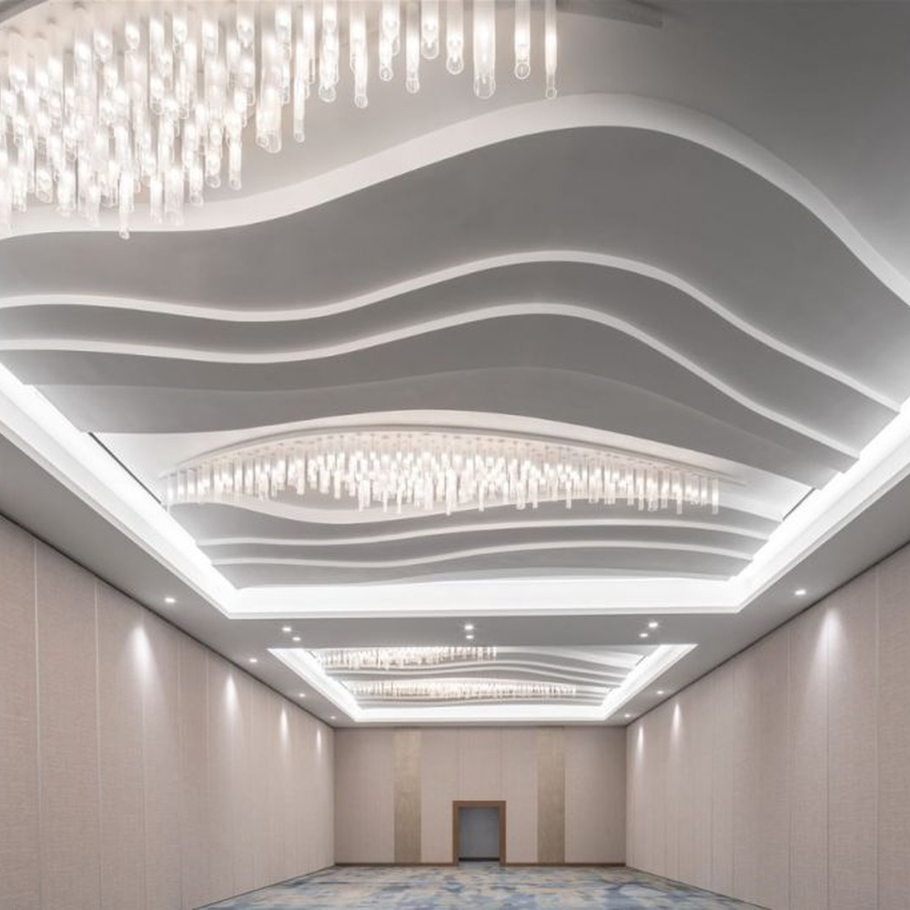 Modern Luxury Multi-layer Rectangular Crystal Chandelier, composed of transparent crystal strips and metal frames in a layered suspended design, serves both lighting and decorative purposes, ideal for hotel elevator lobbies, corridors, high-end office building lobbies and other public spaces.