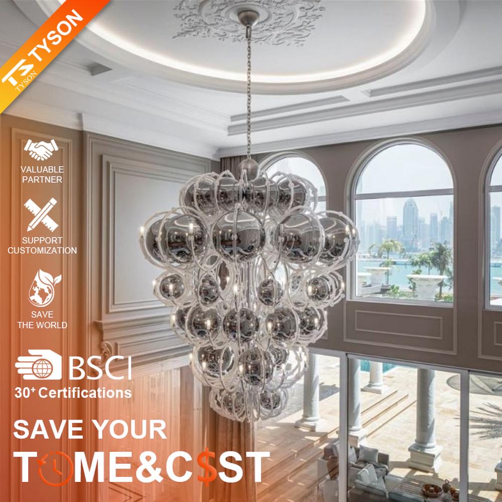 This European luxury art crystal chandelier is made of hand-blown transparent glass/crystal, with an irregular curled and twisted shape that presents a visual effect like a blooming firework. The light refracts through the crystal to emit a brilliant glow, serving both lighting and decorative purposes, suitable for luxury spaces such as high-ceiling villa living rooms and high-end clubs.
