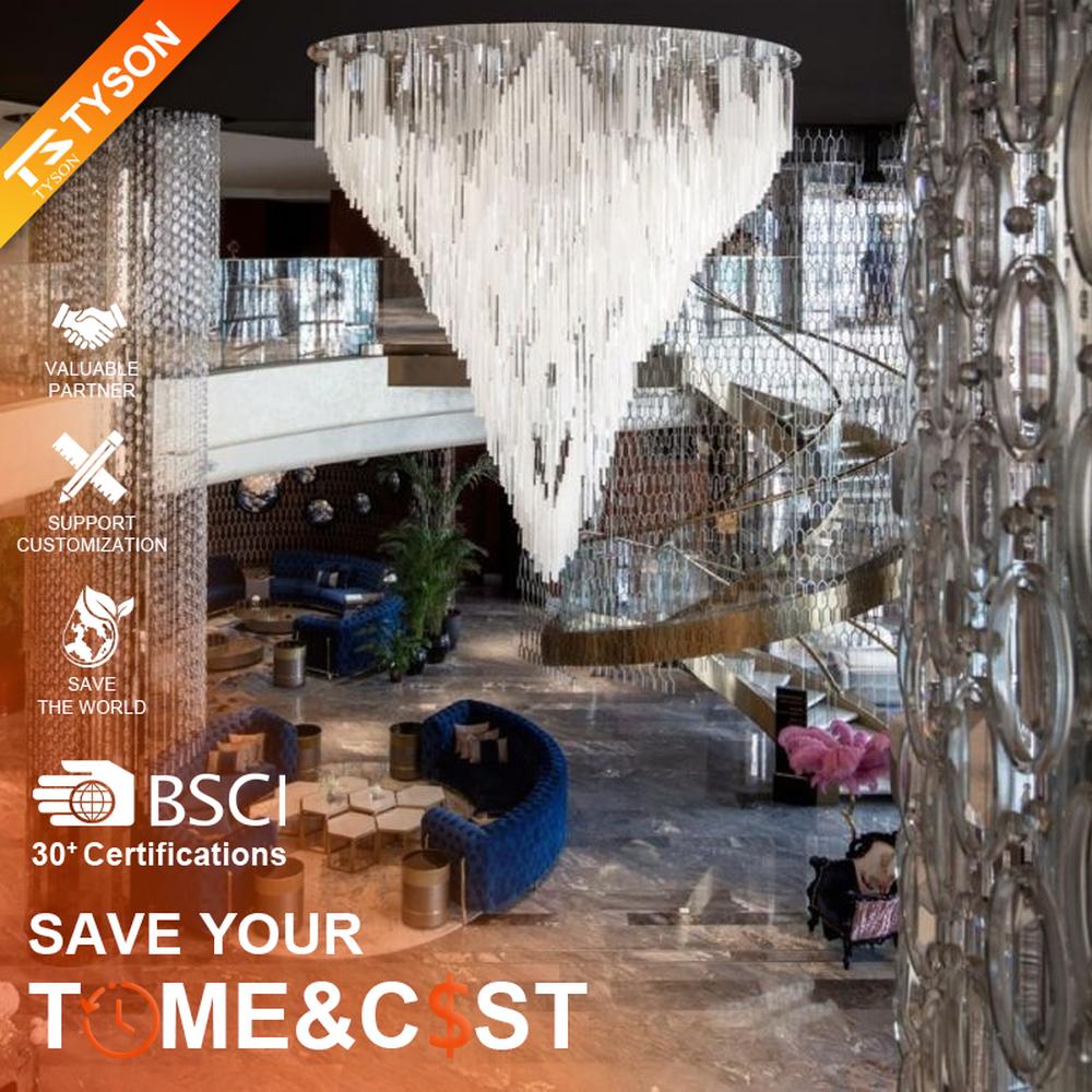 Modern Art Waterdrop Rain Curtain Crystal Chandelier, composed of numerous white transparent crystal/acrylic strips suspended in an irregular waterdrop shape, serves both lighting and decorative purposes, ideal for luxury hotel lobbies, sales centers, high-end clubs, art galleries and other high-ceiling public spaces.