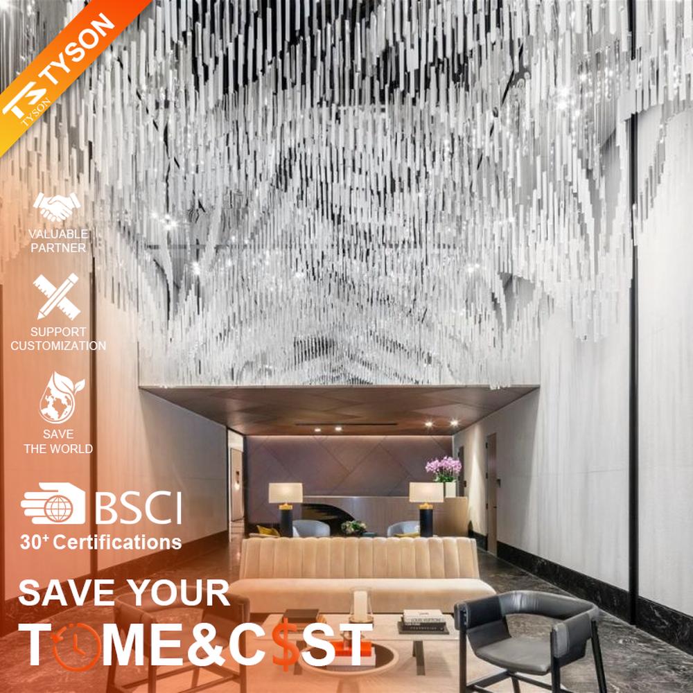 Modern Art Rain Curtain Crystal Chandelier, composed of numerous transparent crystal/acrylic strips suspended in a staggered arrangement, serves both lighting and decorative purposes, ideal for hotel lobbies, sales centers, high-end clubs and other high-ceiling public spaces.