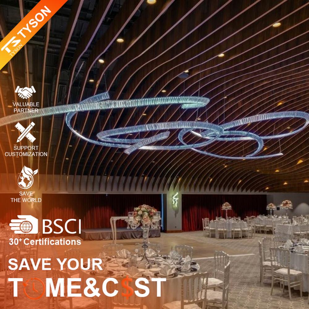 This red spiral crystal art chandelier is composed of red crystal strips spliced into a flowing spiral shape. Light refracts through to emit a brilliant halo, serving both lighting and installation art purposes, suitable for trendy commercial spaces such as bars and clubs.