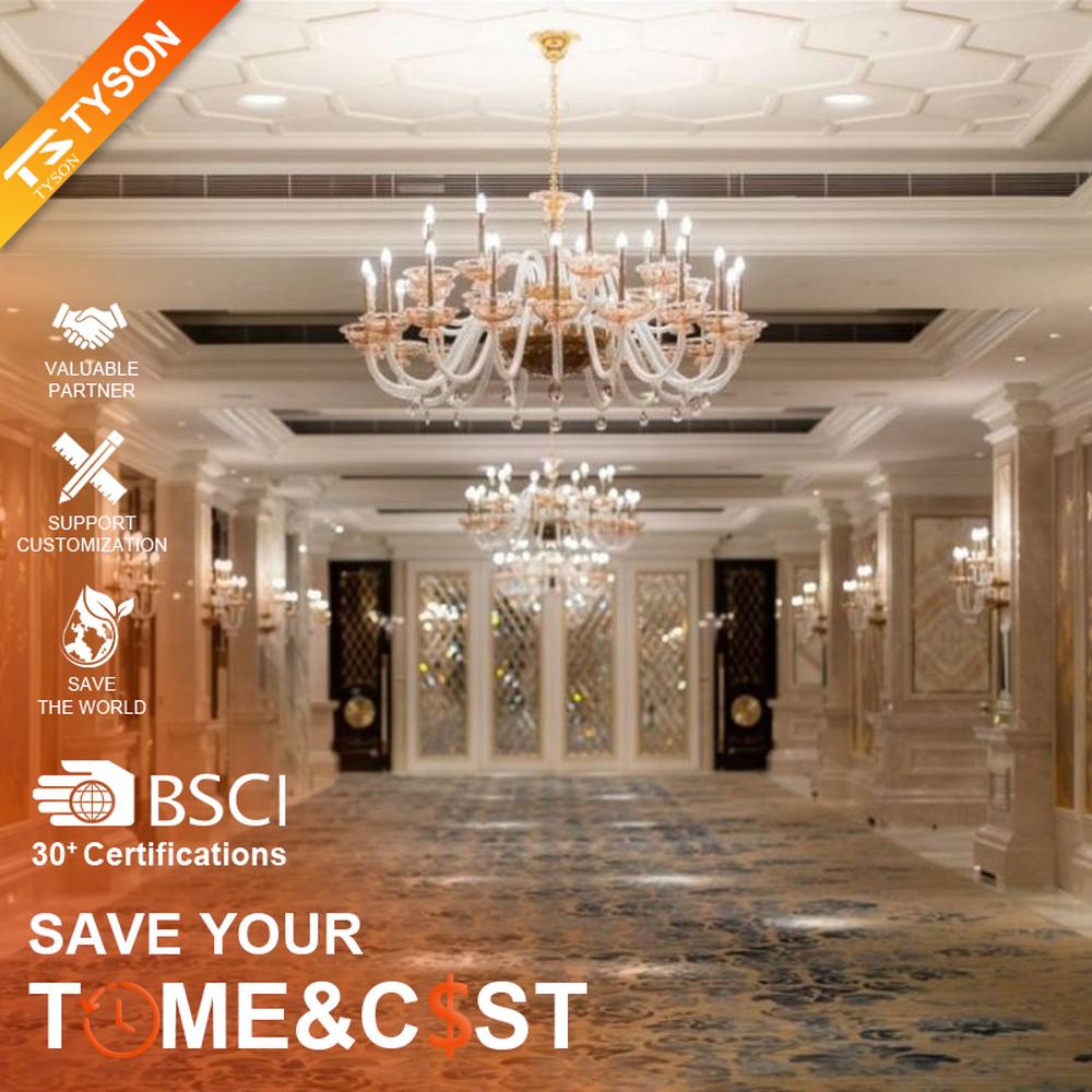 This European court-style multi-layer crystal chandelier features a black-gold metal frame, paired with transparent crystal arms and candle-style lamp heads, presenting a luxurious layered shape. Light refracts through the crystals to emit a brilliant halo, serving both lighting and decorative purposes, suitable for high-end luxury spaces such as hotel banquet halls and villa living rooms.
2. 产品介绍与应用场景（中英文）