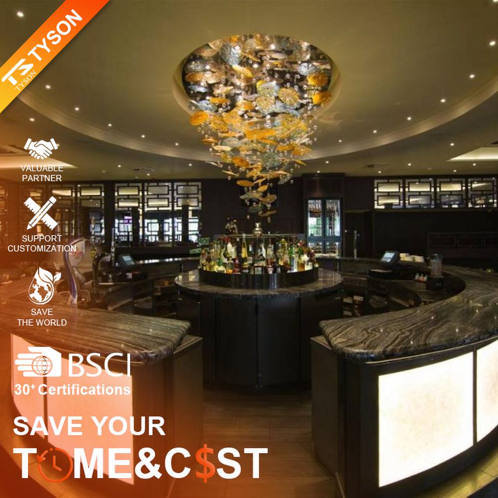 Modern artistic waterfall-style gradient glass chandelier, with gold-brown gradient glass particles creating an irregular cloud hanging shape, combining decorative and main lighting functions, suitable for high-end restaurants, clubs, hotel bars and other light luxury style spaces.
