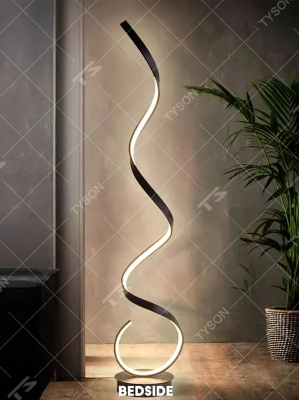 This is a modern artistic spiral floor lamp, with a white spiral shape and a minimalist base, featuring a strong artistic sense and modern style. It is used for space lighting and decoration, creating an artistic atmosphere. It is suitable for modern art home living rooms, designer studios, art exhibition halls and other places.