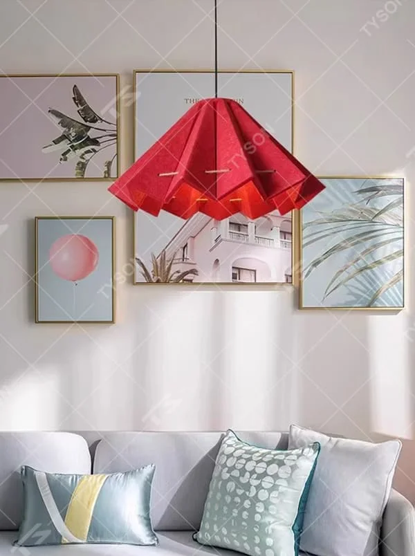 This is a modern artistic dark blue spliced origami chandelier, with a geometric origami structure, outer dark blue material and inner wood texture, featuring strong artistic sense and modern style. It is used for space lighting and decoration, creating an artistic and modern atmosphere. It is suitable for modern art home living rooms, designer studios, high-end creative restaurants and other places.