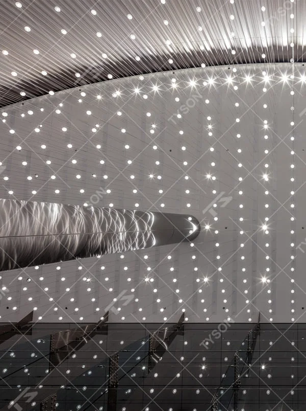 This is a modern minimalist point - light matrix lighting system. The lights are distributed in a dot matrix, creating a star - like visual effect with a strong sense of technology and art. It is used for space lighting and artistic decoration, creating an immersive and visually striking light - shadow atmosphere. It is suitable for atriums of large commercial complexes, high - end art galleries, modern airport terminals and other places.