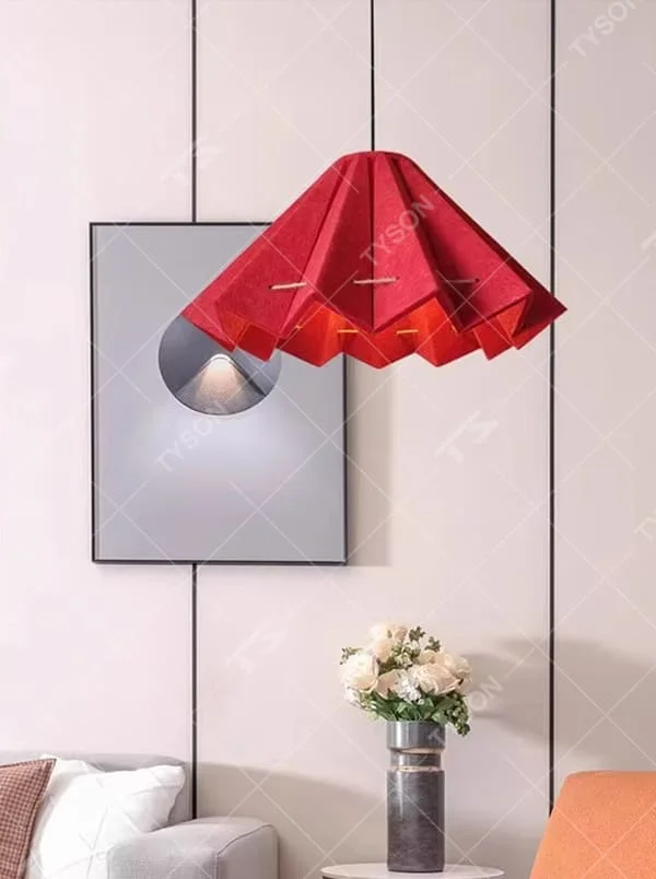 This is a modern artistic dark blue geometric origami chandelier, with a multi-layer origami structure, outer dark blue material and inner brown texture, featuring strong artistic sense and modern style. It is used for space lighting and decoration, creating an artistic and modern atmosphere. It is suitable for modern art home living rooms, designer studios, high-end creative restaurants and other places.