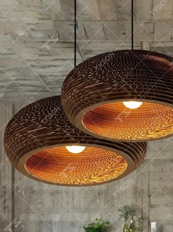 This is a natural and rustic paper-woven spherical chandelier, made of woven-textured paper material into a spherical lampshade. Warm light shines through the texture, featuring a natural and rustic design with a sense of texture. It is used for space lighting and decoration, creating a natural and warm atmosphere. Suitable for Nordic-style homes, literary homestays, characteristic cafes and other places.