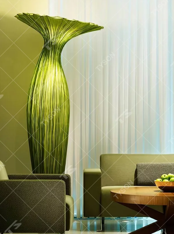 Modern art-style bud-shaped translucent floor lamp (size combination), textured material + warm yellow light effect, creating a soft artistic atmosphere.