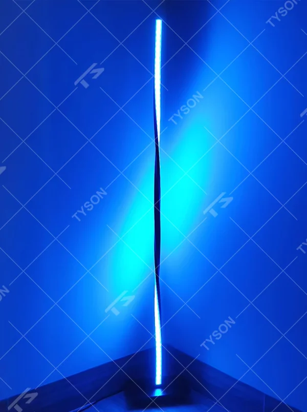 Modern fashion curved strip color-changing LED floor lamp, black frame + long strip LED light source + multi-color ambient light, soft light renders the space, creating a trendy fashion atmosphere.