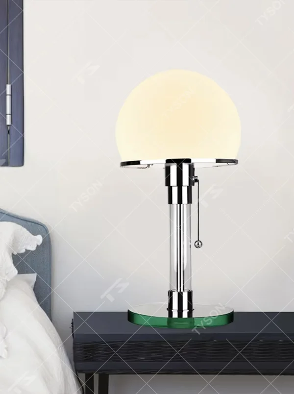 Modern minimalist chrome-plated metal spherical table lamp, milk-white spherical lampshade + glossy metal stand + warm light effect, creating a fresh minimalist home atmosphere.
