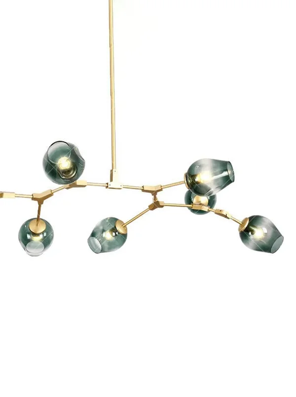 Light luxury gold branch textured glass cup chandelier (gold branch frame + textured glass cups), warm light effect, creating an exquisite and high-end home atmosphere.