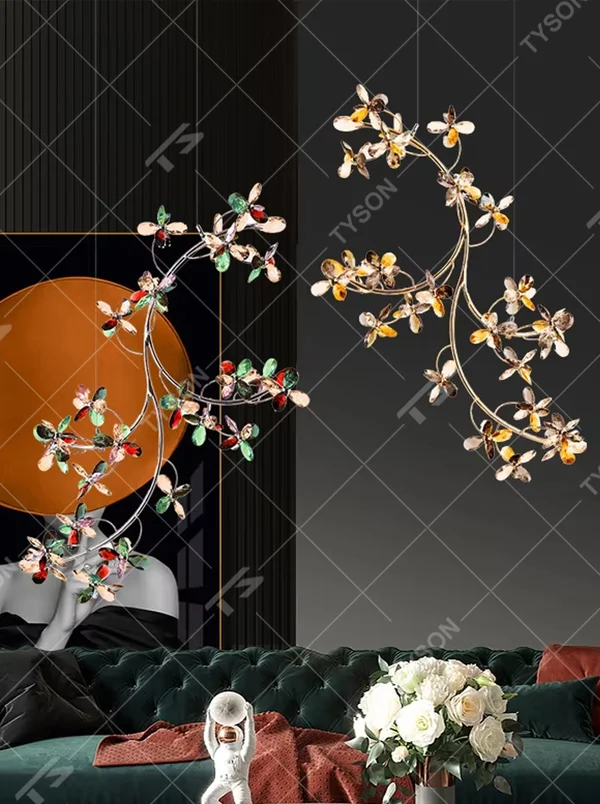 Art butterfly-shaped dark green crystal ceiling chandelier, warm light effect, creating a brilliant and dynamic romantic space atmosphere.