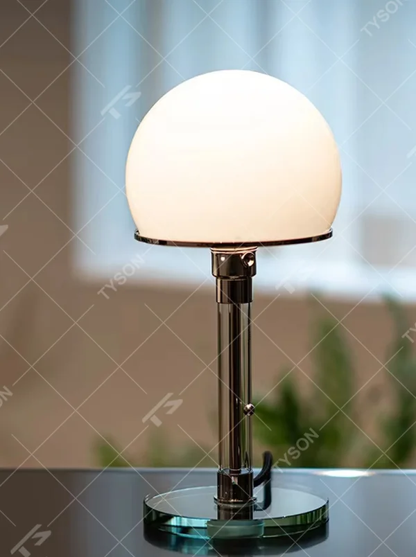 Retro minimalist spherical frosted glass lampshade transparent glass pole table lamp (metal accessories + glass base), warm light effect, creating a fresh and cozy atmosphere.