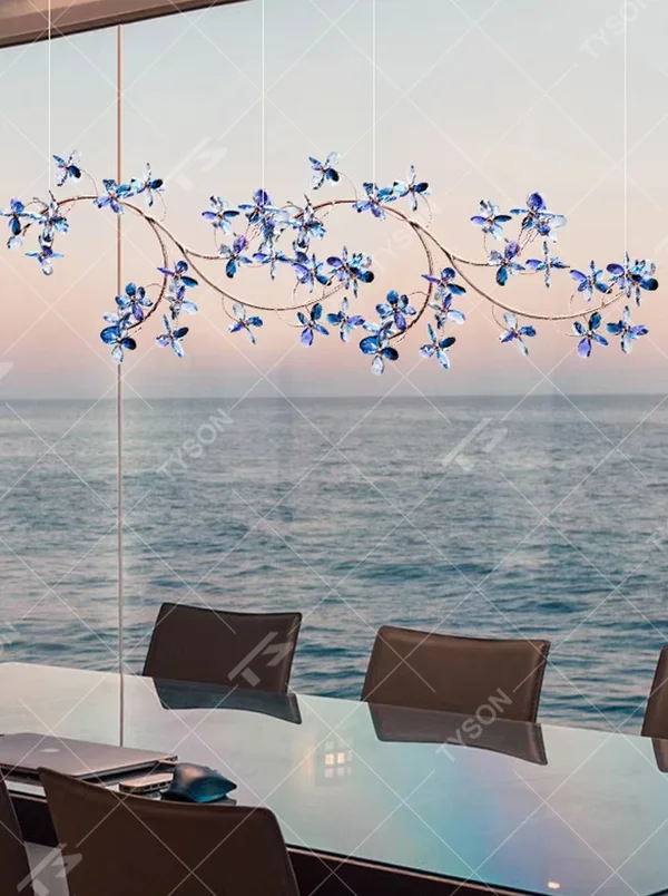 Art dark green crystal butterfly ceiling chandelier, warm light effect, creating a brilliant and dynamic romantic luxury space atmosphere.