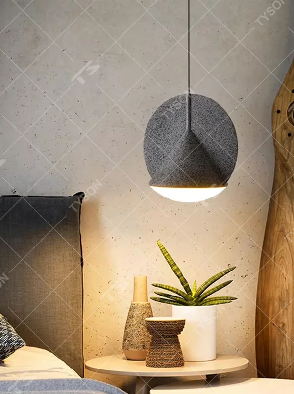 This minimalist acoustic chandelier features a hemispherical lampshade made of sound-absorbing felt (available in dark gray/navy blue), paired with a conical top design, serving both lighting and sound-absorbing functions, ideal for dining rooms, office areas, modern minimalist homes and other scenarios.