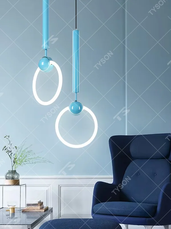 This light luxury small ring chandelier features a gold metal suspension rod, paired with a luminous LED ring and a gold spherical decoration on top, with a simple and elegant shape, serving both lighting and decorative purposes, ideal for dining rooms, bedrooms, light luxury commercial spaces and other scenarios.