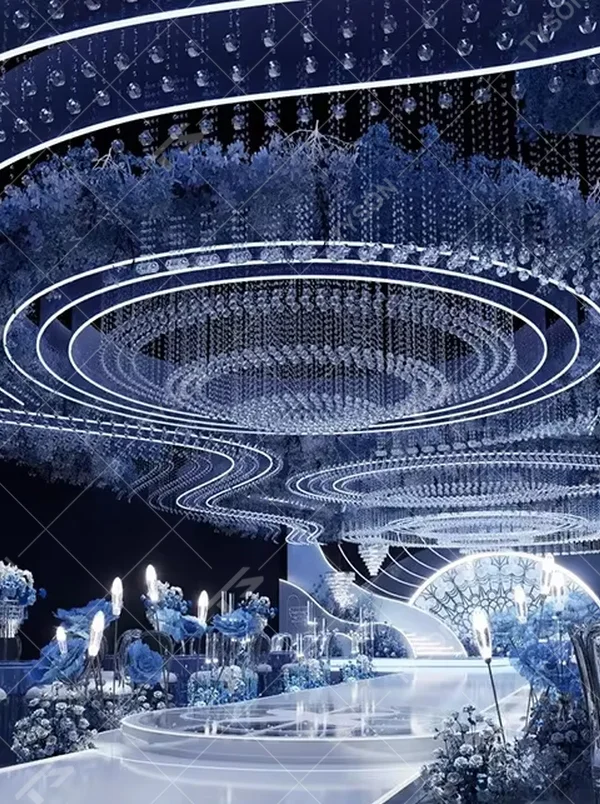 Custom crystal beaded engineering chandelier series, made of transparent crystal beads to create Y-shape, round, cross, square and other multi-shapes, with brilliant and transparent light, designed to create a high-end luxurious space atmosphere, suitable for large engineering scenarios such as hotel lobbies, sales offices, and club high-ceiling spaces