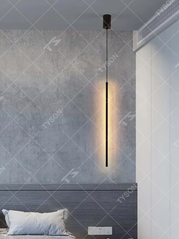 This is a modern minimalist linear pendant light, featuring a slim lamp body crafted from matte black metal, with a staggered hanging design that is simple and neat. It emits soft and uniform light, serving both lighting and decorative purposes, suitable for minimalist entrances, bedroom headboards, light luxury bars, stairwells and other scenarios.