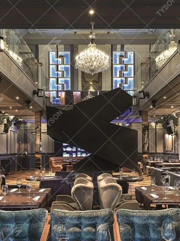 This light luxury interlaced ring crystal chandelier features a multi-layer flowing ring shape made of metal frames and crystal strips, with light refracting a brilliant halo through the crystals, serving both lighting and decorative purposes, suitable for modern light luxury spaces such as living rooms and dining rooms.