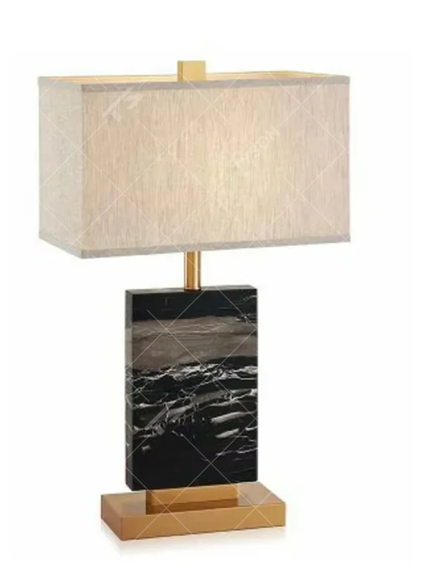 Modern Light Luxury Black Marble Table Lamp, Beige Rectangular Fabric Lampshade, Natural Black Marble Lamp Body with Gold Metal Base and Accents, Serves Both Lighting and Decorative Purposes, Ideal for Bedrooms, Living Rooms, Studies, Hotel Guest Rooms, etc.